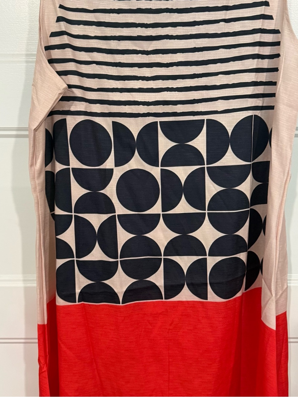 Sleeveless Geometric Block Print Dress in Blush Pink and Red - Picture 3 of 6